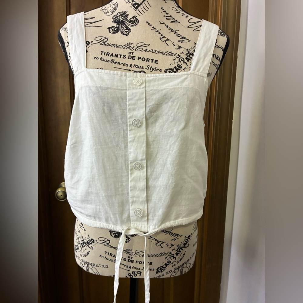 A New Day Cropped White Linen Women's Tank Top